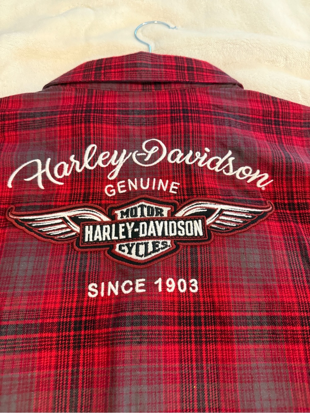 Harley-Davidson Red Plaid Flannel Shirt with Embroidered Logo XL - Picture 4 of 8